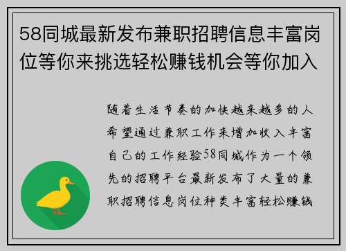 58同城最新发布兼职招聘信息丰富岗位等你来挑选轻松赚钱机会等你加入